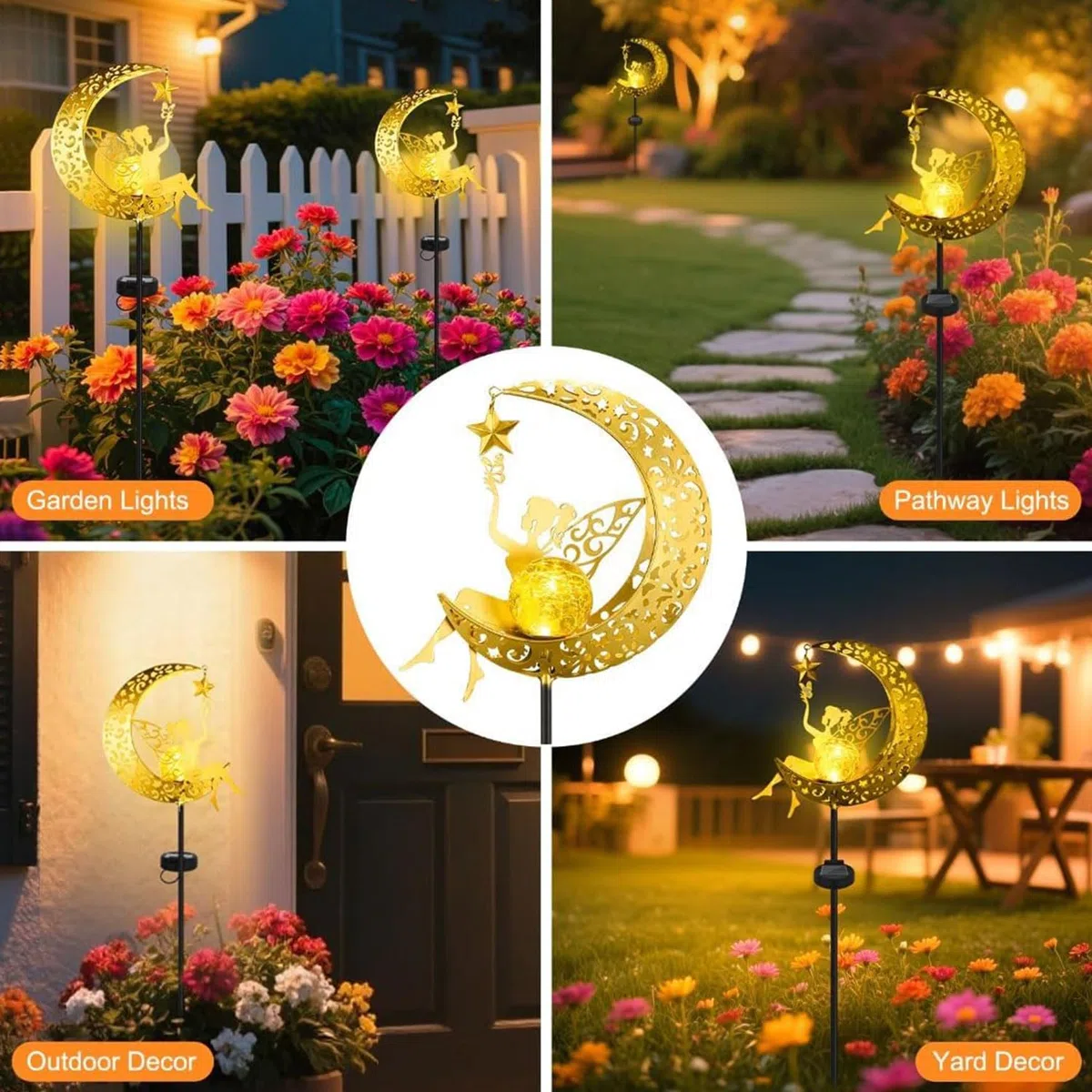 YeahBoom Lampada solare a forma di luna, da giardino, per esterni, per balcone, elfo, fata, impermeabile, per esterni, esterni, terrazza, cortile, prato
