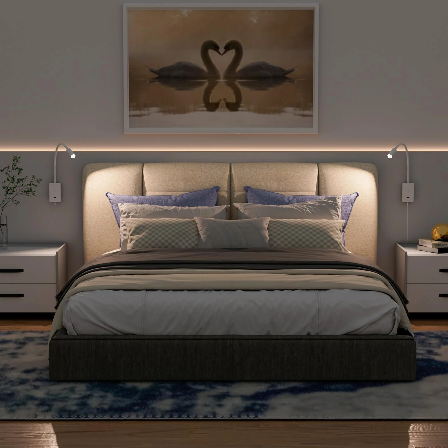 ENUOTEK Lampada da Lettura a Luce Dimmerabile a LED, Applique Lettura Letto LED 4000K Bianca Neutra, Lampada da Lettura a Collo di Cigno da 4W, Lampada da Letto con Porta di Ricarica USB da 2A
