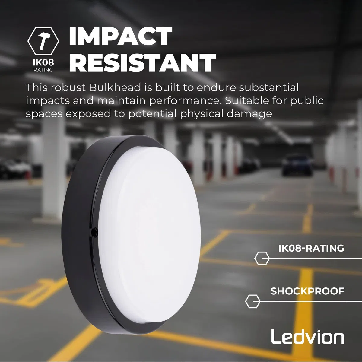 Ledvion - Plafoniera LED Soffitto, IP65, 10W, 1000Lm, 2700/4000/6000 K, Nero, 220-240V, Lampada da Cantina, Lampada da Parete, Interno, Esterno
