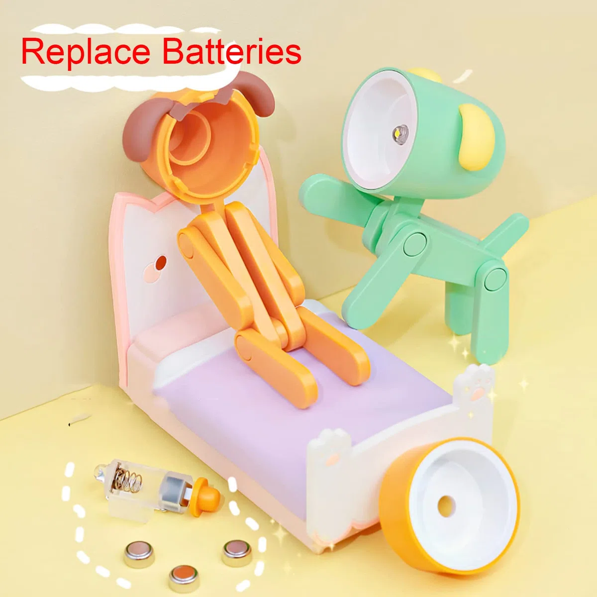 4 mini lampade da scrivania a LED con funzione di supporto per telefono, portatile, da scrivania di Natale, a forma di cane, piccola lampada da tavolo per ragazzi, ragazze, bambini, studenti.