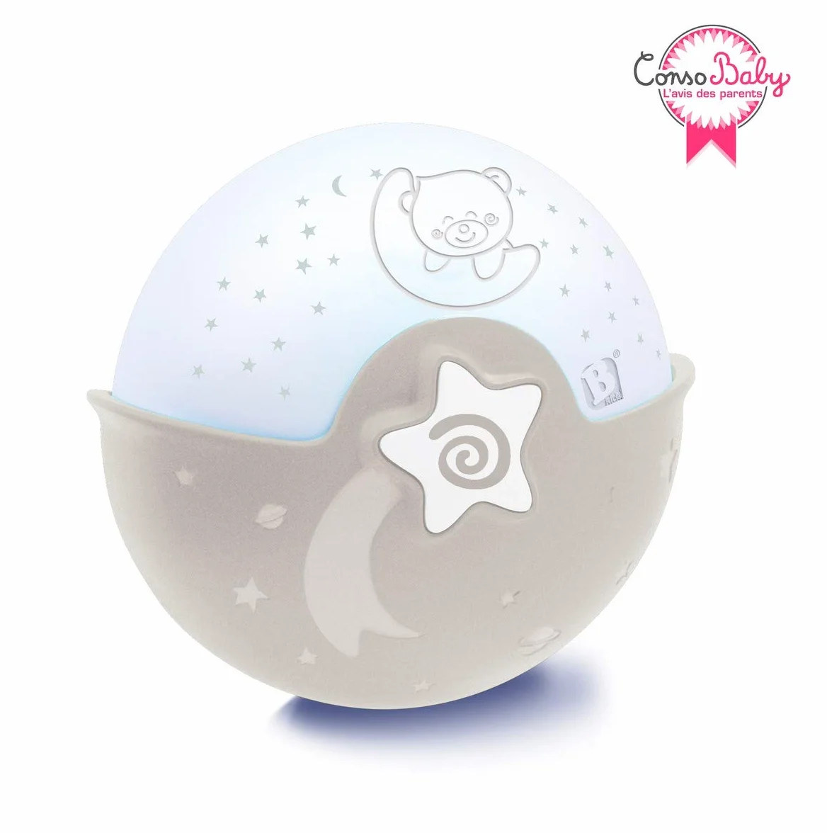 Infantino Luce Rilassante e Proiettore - Clip per Culla con Design Grow-with-Me, Proiettore Notte Stellata da Tavolo con Melodie Integrate e Sensori Sonori, Grigio