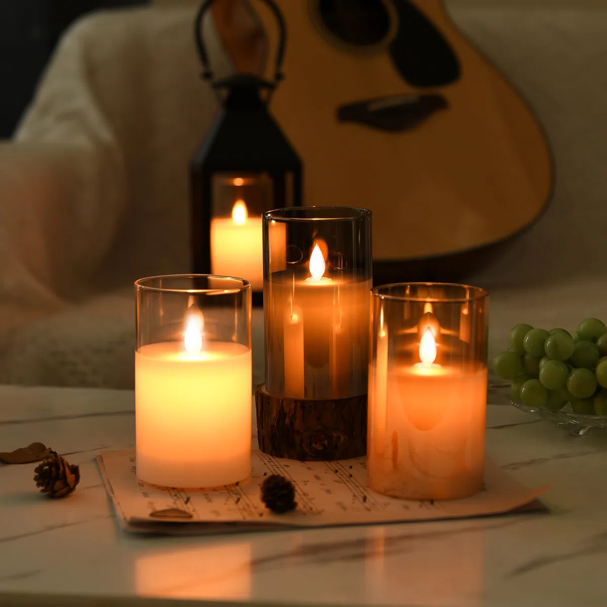 FiiMoo Candele LED Ricaricabile, 2 Pezzi, Candele USB Ricaricabili, Candele Batteria, Candele LED Senza Fiamma, Candela in Vetro con Telecomando Per Natale, Festa, Vacanze, Hotel Decorazione-12.5cm