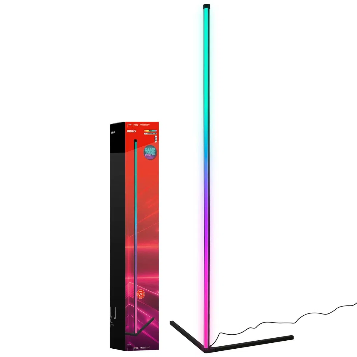 BRILONER - Lampada da terra a LED RGBIC con telecomando, postazione da gaming, illuminazione gaming, lampada da party con sensore musicale, barra luminosa a LED dimmerabile, luce multicolore, nero