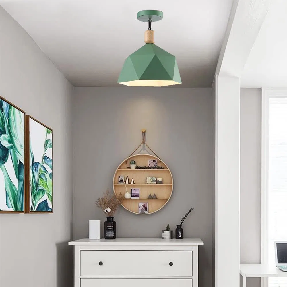 Mengjay Lampadario Da Soffitto Creativa Paralume Plafoniere interne Luci, in metallo Moderno,Industriale Nordico Retro (Verde)