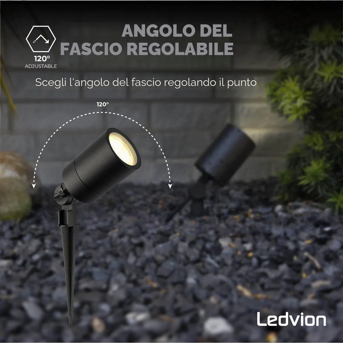 Ledvion - Faretti Esterno Lampade, IP65, 220-240V, Con Picchetto, Illuminazione Elettrica da Giardino, Senza GU10 Lampadina, Orientabile, Impermeabile