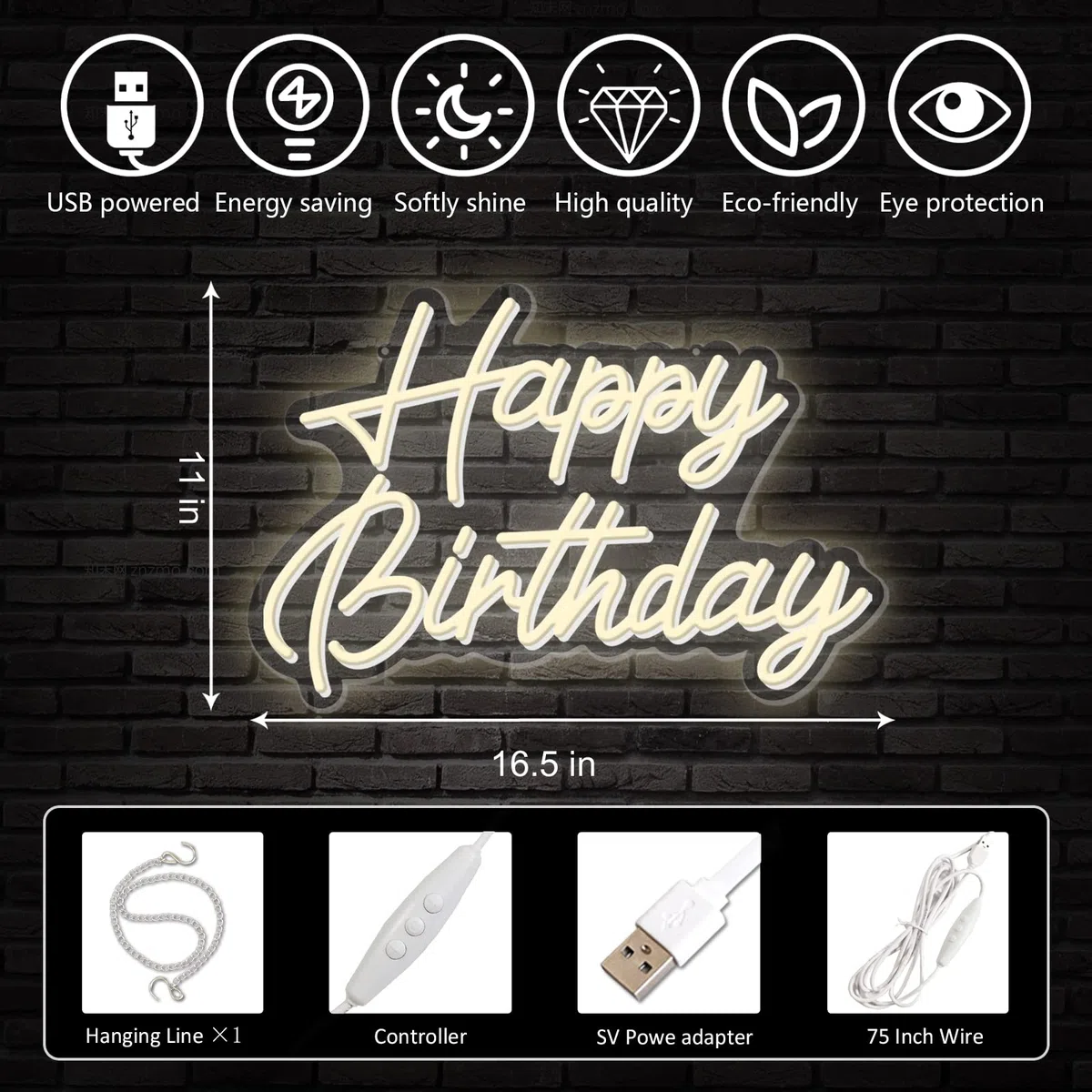 Buon Compleanno Neon Segno, Caldo Bianco Festa di Compleanno Sfondo Decorazione USB Alimentazione Decorazione Camera da Letto Parete Decorazione 5V 16,5 * 11