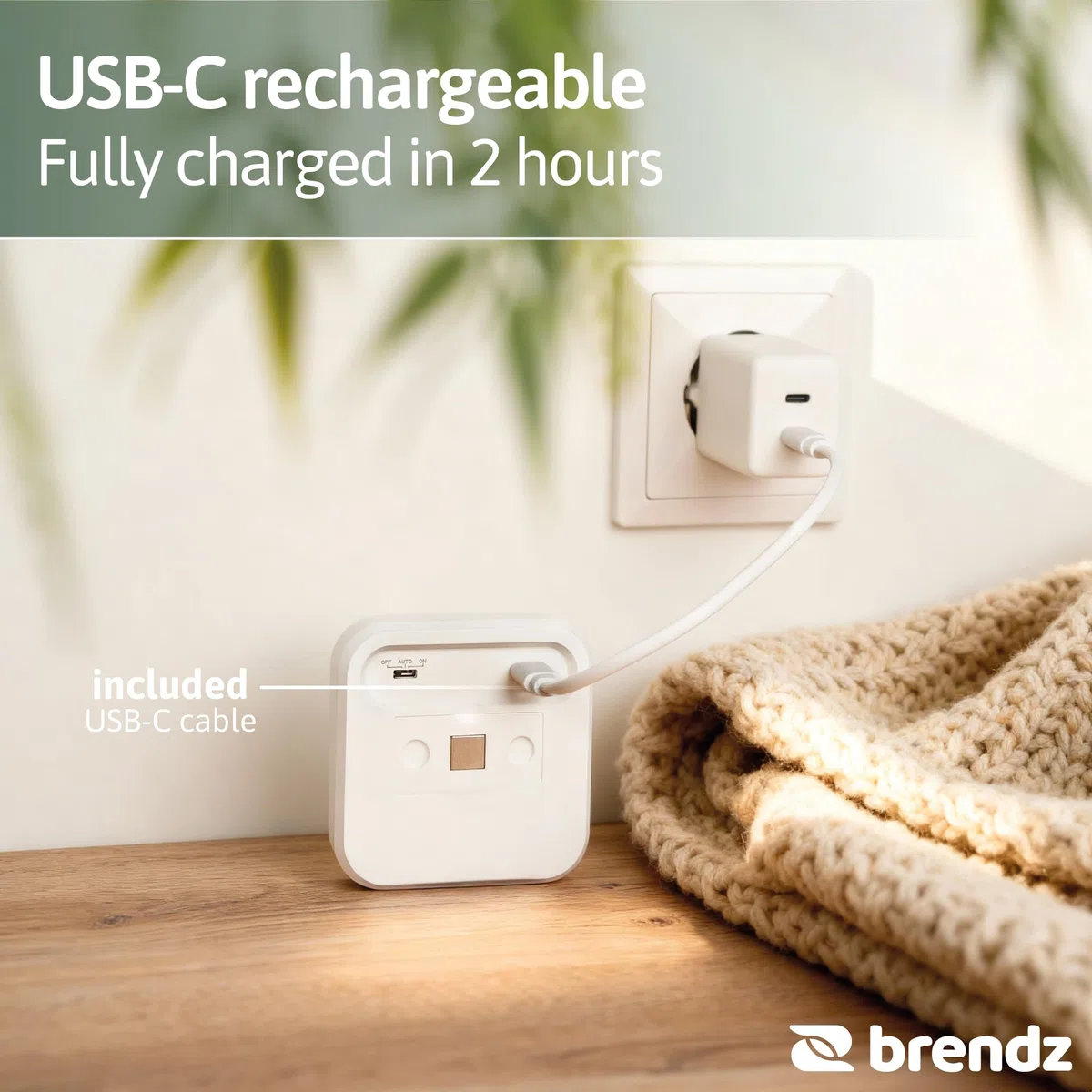 Brendz Luce LED per Scale con Sensore di Movimento, Ricaricabile USB-C, Magnetica, Bianco Caldo 3000K, Luce Armadio Senza Fili, Luce Notturna, Illuminazione Scale, Inuk, Confezione da 4