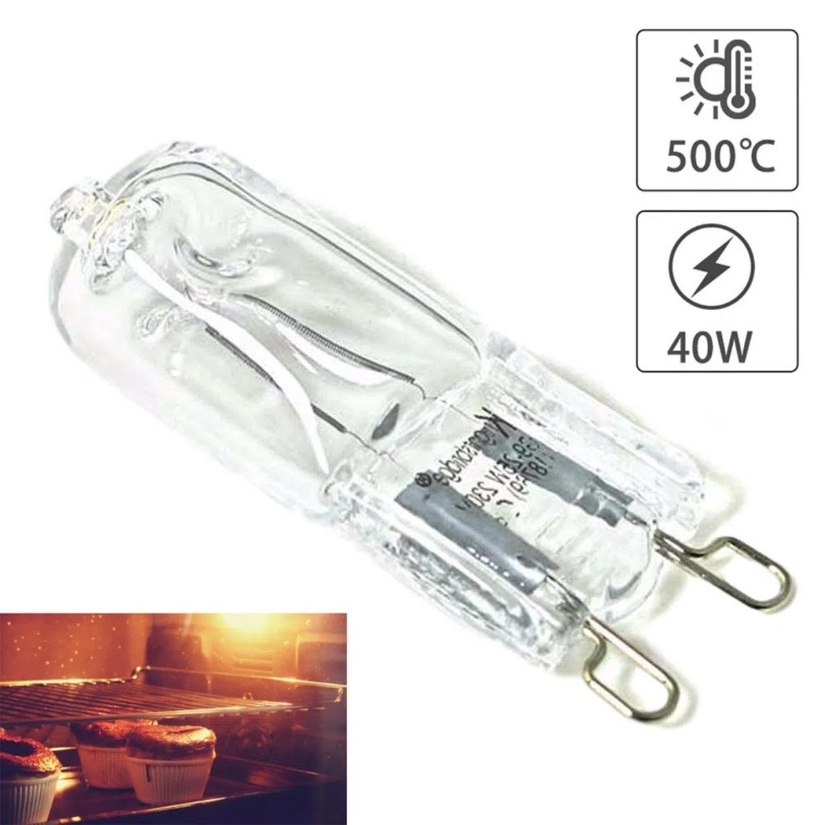 Lampada Alogena Durevole Resistente Alle Alte Temperature Della Luce Del Forno G9 Per I Ventilatori Dei Forni Dei Frigoriferi 40W 500℃ Lampadina A Spillo,40W 220V,2 Pz