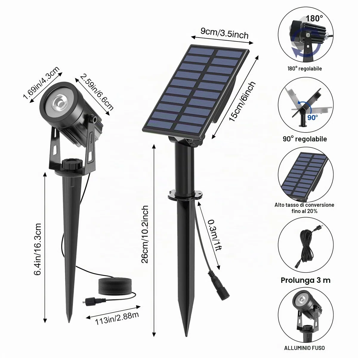 T-SUNUS Faretti Solari da Giardino, Luci Solari Esterno Giardino IP65 impermeabile 2 Livelli di Luminosità per auto ON/OFF Lampade Solari da Giardino Decorative per Cortile Vialetto Alberi 3000K