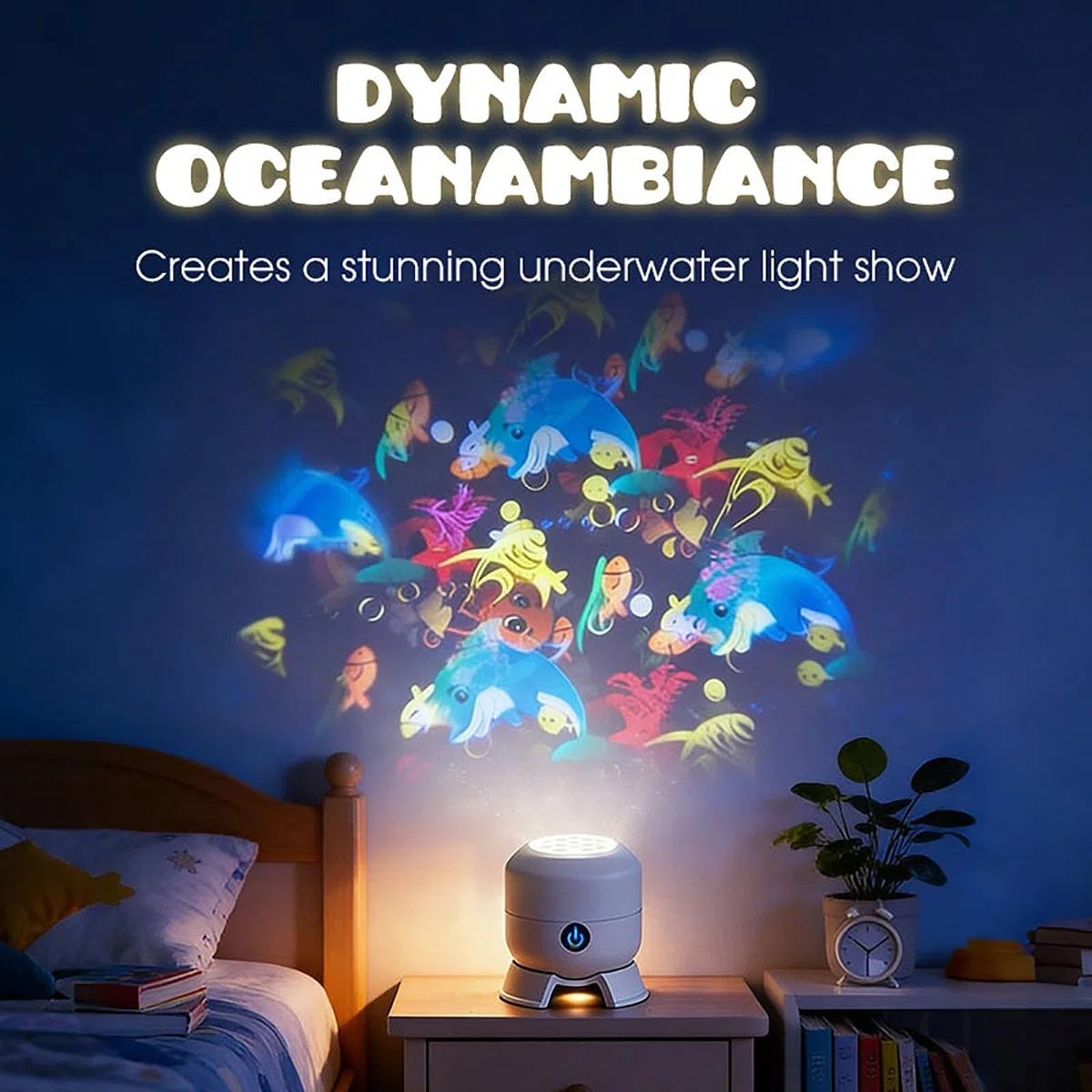 Proiettore di luce LED rotante dinamico per bambini, motivi dinamici fiocchi di neve/Natale/oceano, lampada di proiezione dimmerabile Illuminazione ambientale, Calma e relax (Ocean)
