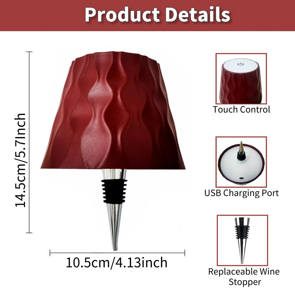 Generico Lampada per Bottiglia, Lampada per Bottiglia Senza Fili Lampade da Tavolo a Bottiglia Ricaricabile con Controllo Tattile, 3 Colori Dimmerabili per Casa, Bar e Ristoranti (Rosso)