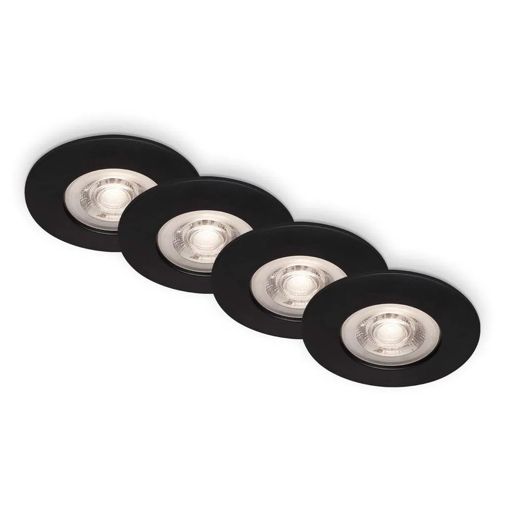 BRILONER - Set di 4 luci LED da incasso a soffitto, luci da incasso ultrapiatte, faretti da incasso per bagno, faretti da incasso per bagno IP44, nero opaco, 90x25 mm (DxH)