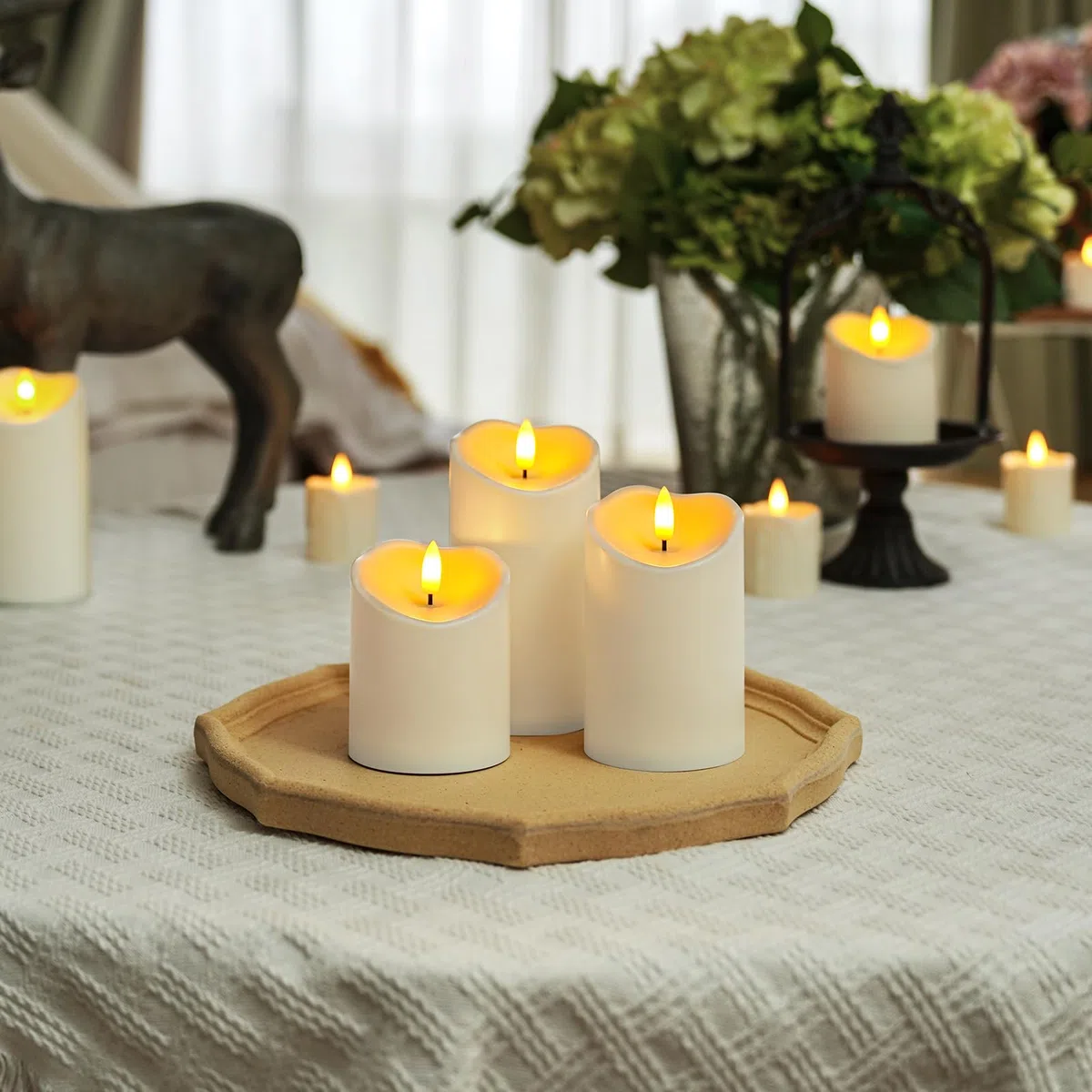 Homemory Candele senza fiamma tremolanti impermeabili, candele a LED alimentate a batteria esterna con timer a distanza, candele in plastica contraffatte elettriche, avorio, set da 3