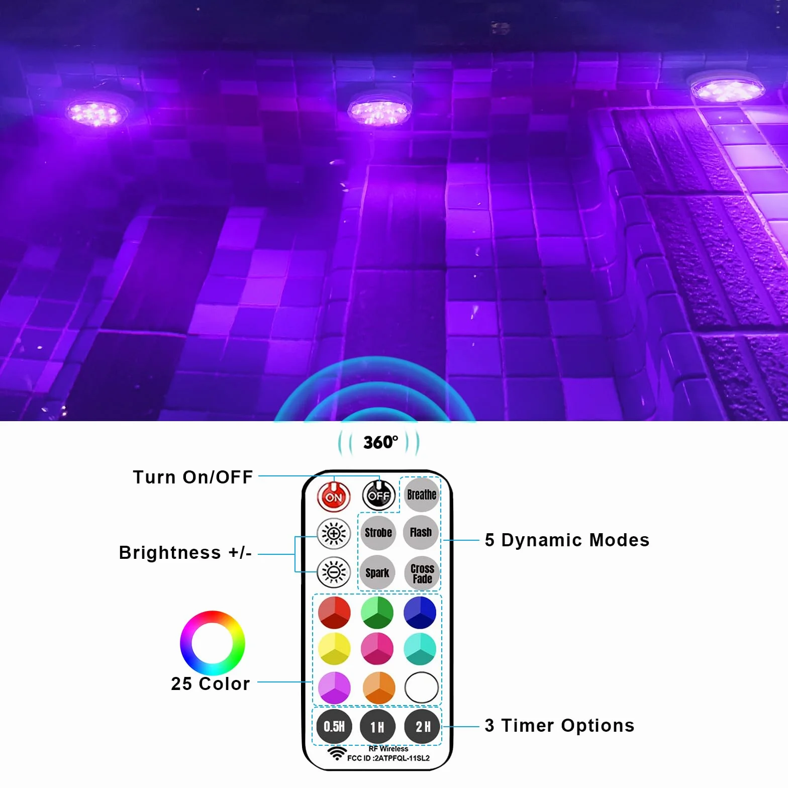 Idealife Luci per Piscina, Ricaricabile Luci Subacquee LED, Completamente Sigillata Impermeabile IPX8 Sommergibile Luce LED Adatta per Piscina Festa Cerimonia Nuziale Halloween Fish Tank(1 Pc)