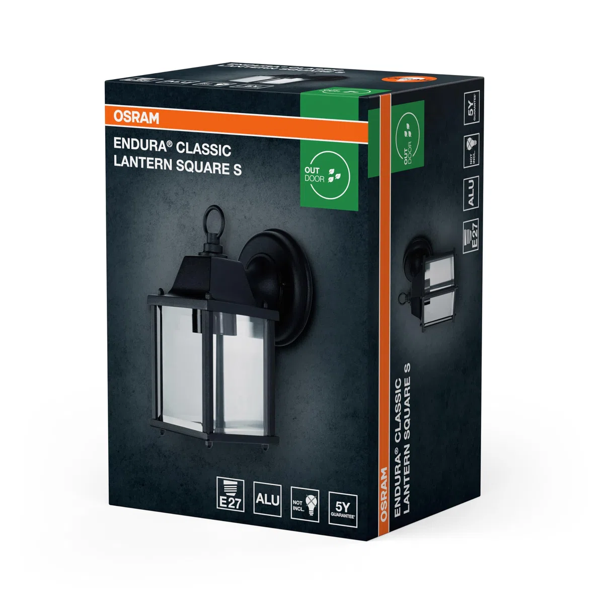 OSRAM Lampada da esterno ENDURA Classic S E27 nera, alluminio pressofuso, vetro trasparente, IP43, senza lampadina, adatta per installazione esterna