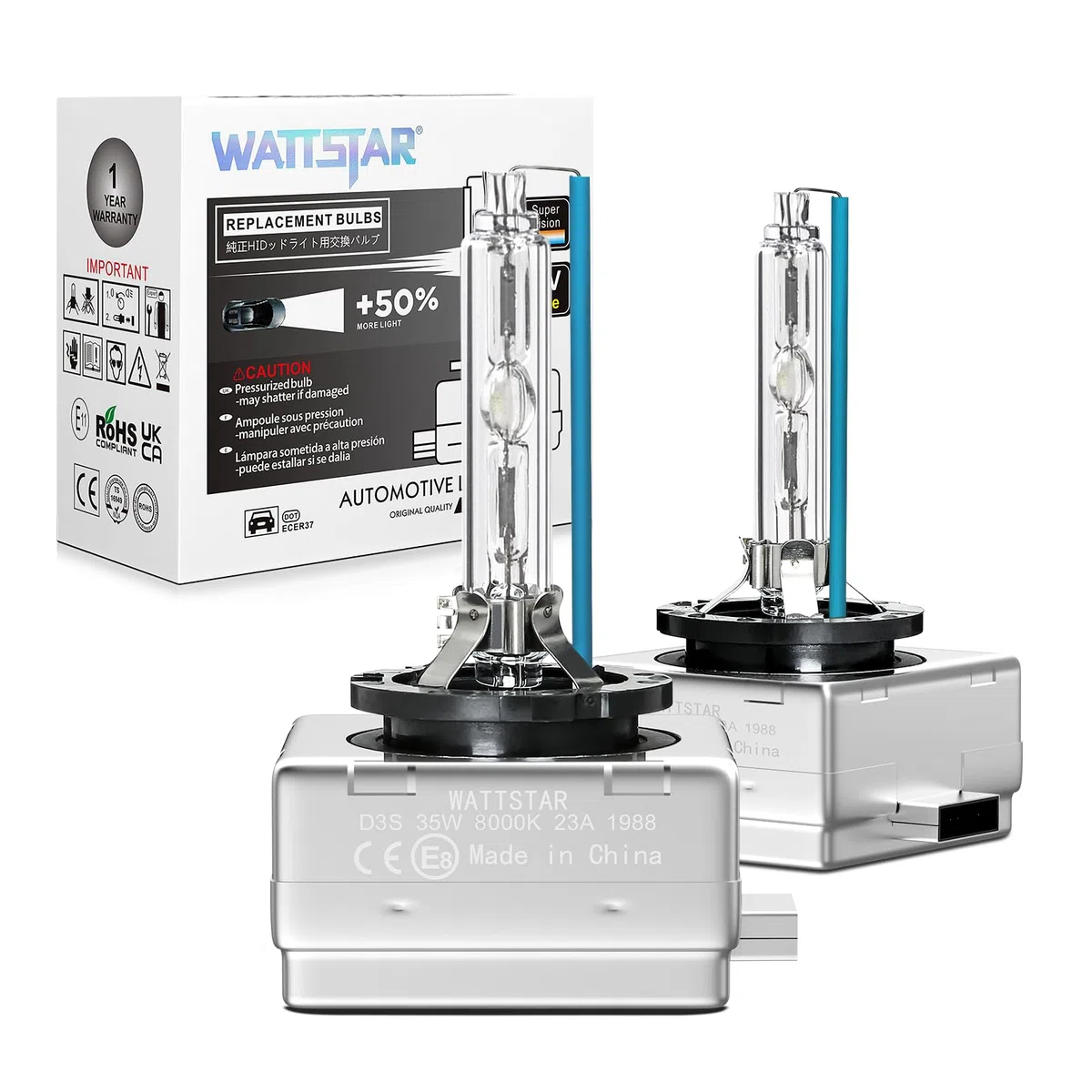 Lampade per fari Wattstar, lampadine per esterni D3S 35W 8000K Cool White, lampada per fari Xenon HID, impermeabile IP68, adatto a condizioni meteorologiche variabili