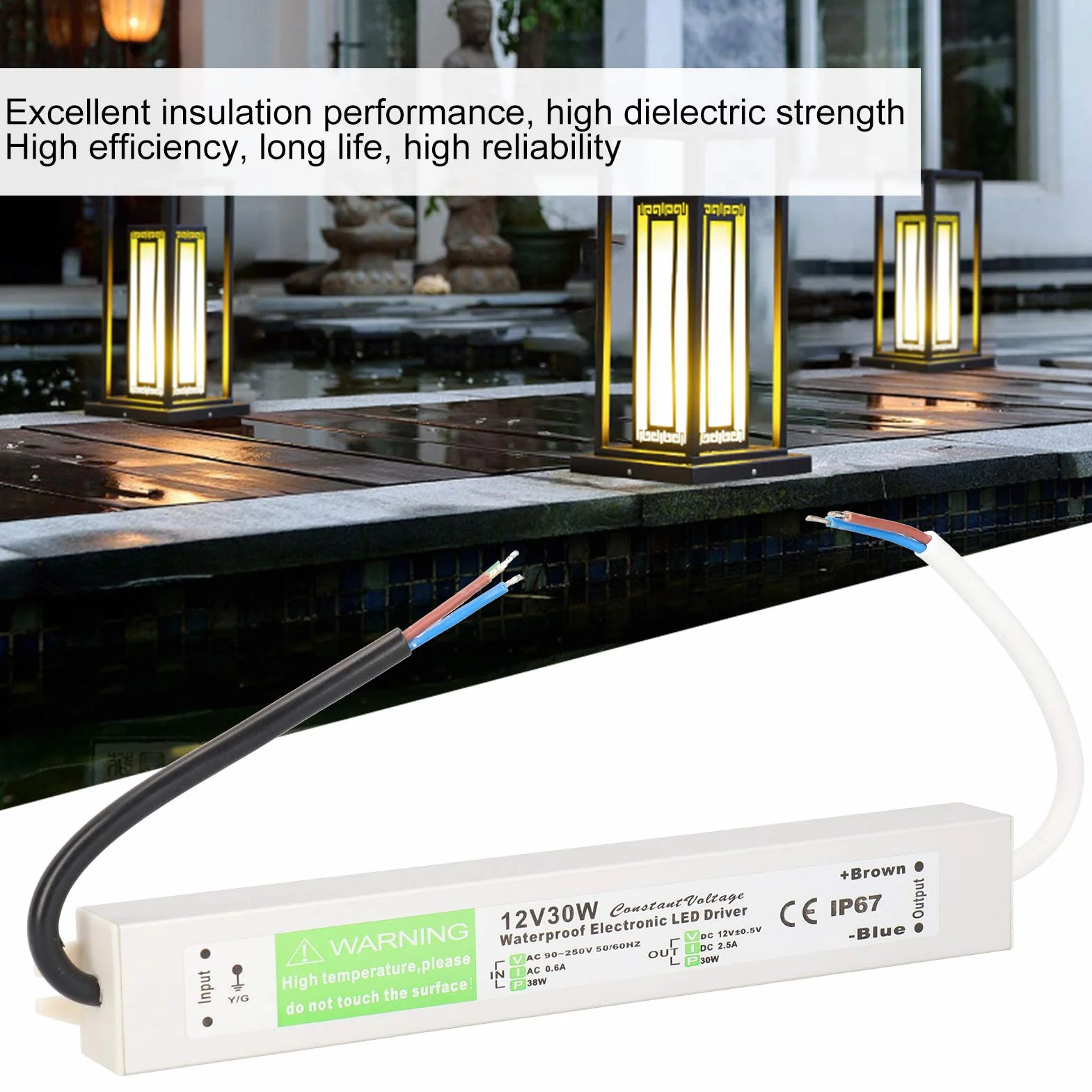 Trasformatore driver LED 30W, alimentatore switching impermeabile 12V/24V CC IP67, più sottile e durevole, eccellente isolamento, elevata rigidità dielettrica(DC12V)