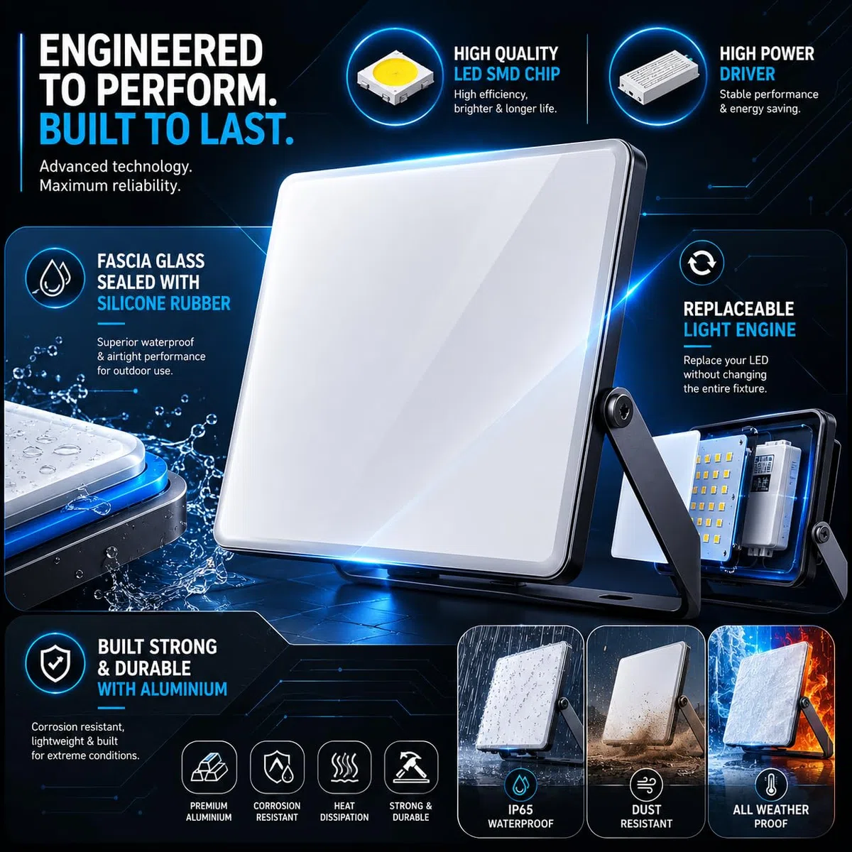 V-TAC Faro LED da Esterno 100W - [Chip Samsung + Tecnologia RLE + Innovativa Copertura in Policarbonato] - Alta Luminosità: 10000 Lumen - IP65 - Faretto LED Casa, Garage, Magazzino - Luce CCT 3 IN 1