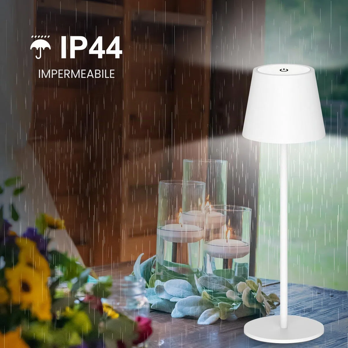 ANTELA Lampada da Tavolo LED Senza Fili Ricaricabile, Dimmer Touch 3000K/4000K/5000K, Lampada da Scrivania Portabile, IP44, per Interni/Esterni, Ristorante/Camera da Letto/Bar, Bianco