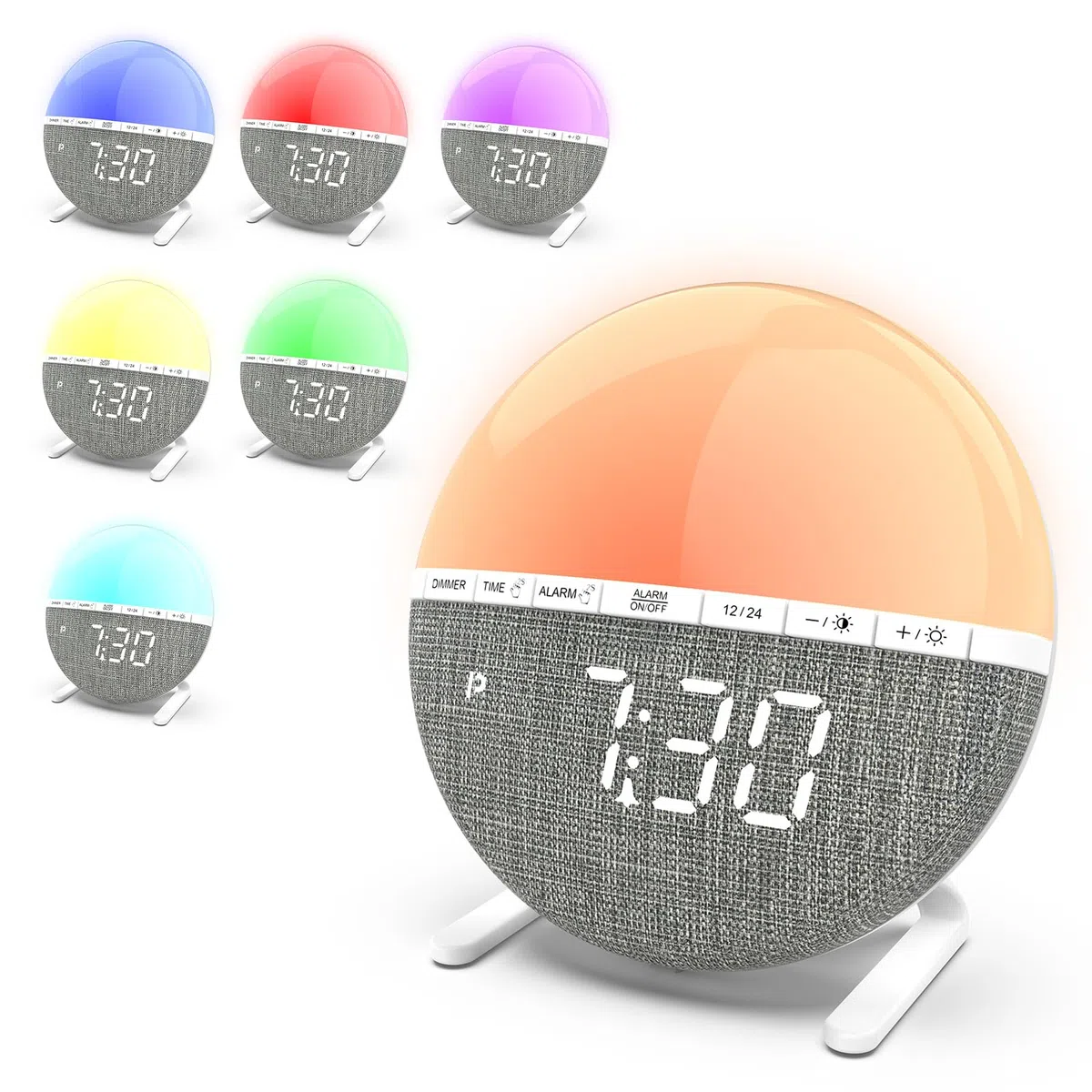 GOMETY Sveglia digitale con sorgente del sole, sveglia digitale con snooze, 7 suonerie, 9 colori, luce notturna, sveglia Sunrise, per camera da letto, bambini e adulti, bianco caldo