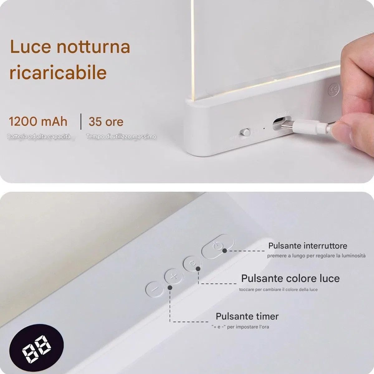Generico Luce Da Lettura - Regolabile 3 Colori Pannello Trasparente - Da Lettura Per Leggere Di Notte,Per Donne Bambini Casa Viaggio Dormitorio Ufficio Scuola Camera Da Scrivania Compleanno Natale