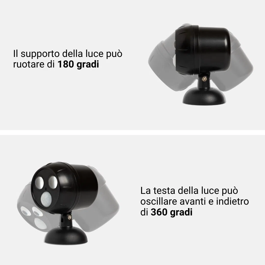 Proxinova Faretto LED da Esterno con Sensore di Movimento PIR Angolazione Regolabile, Confezione da 2 Faretti LED, Pratica Installazione, Faretti LED Esterno a batterie, Luci da Esterno di Sicurezza