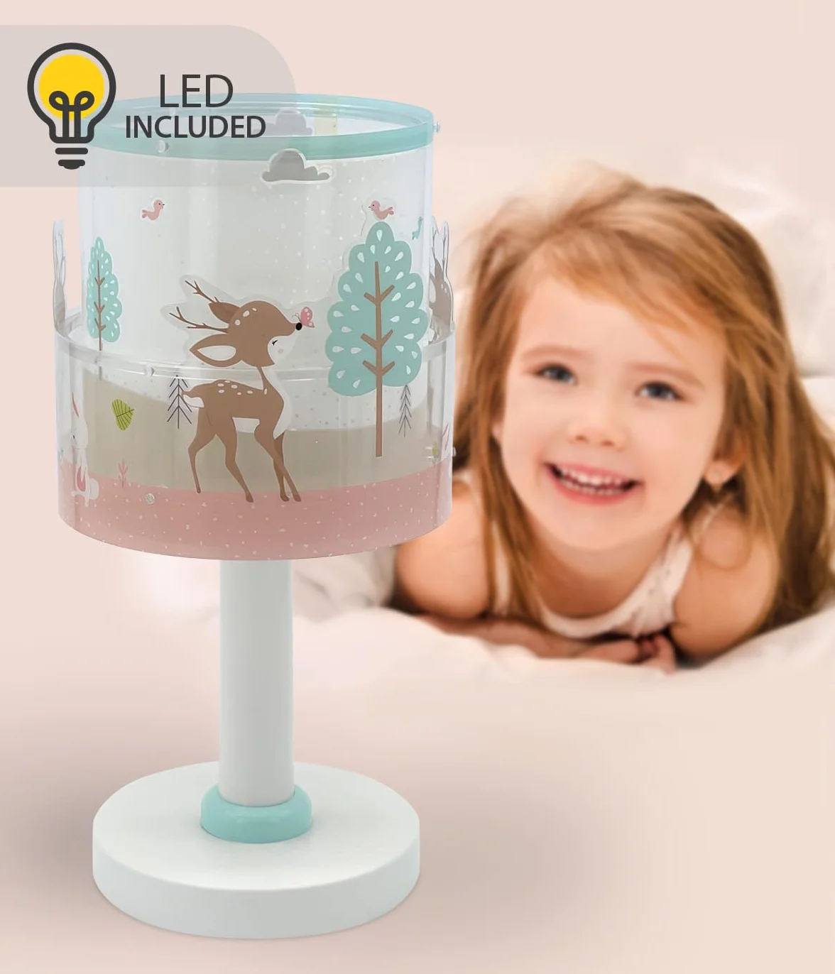 Dalber Lampada da tavolo o comodino per bambini Loving Deer cervo, 61271N, G4-4W LED - Lampadina inclusa