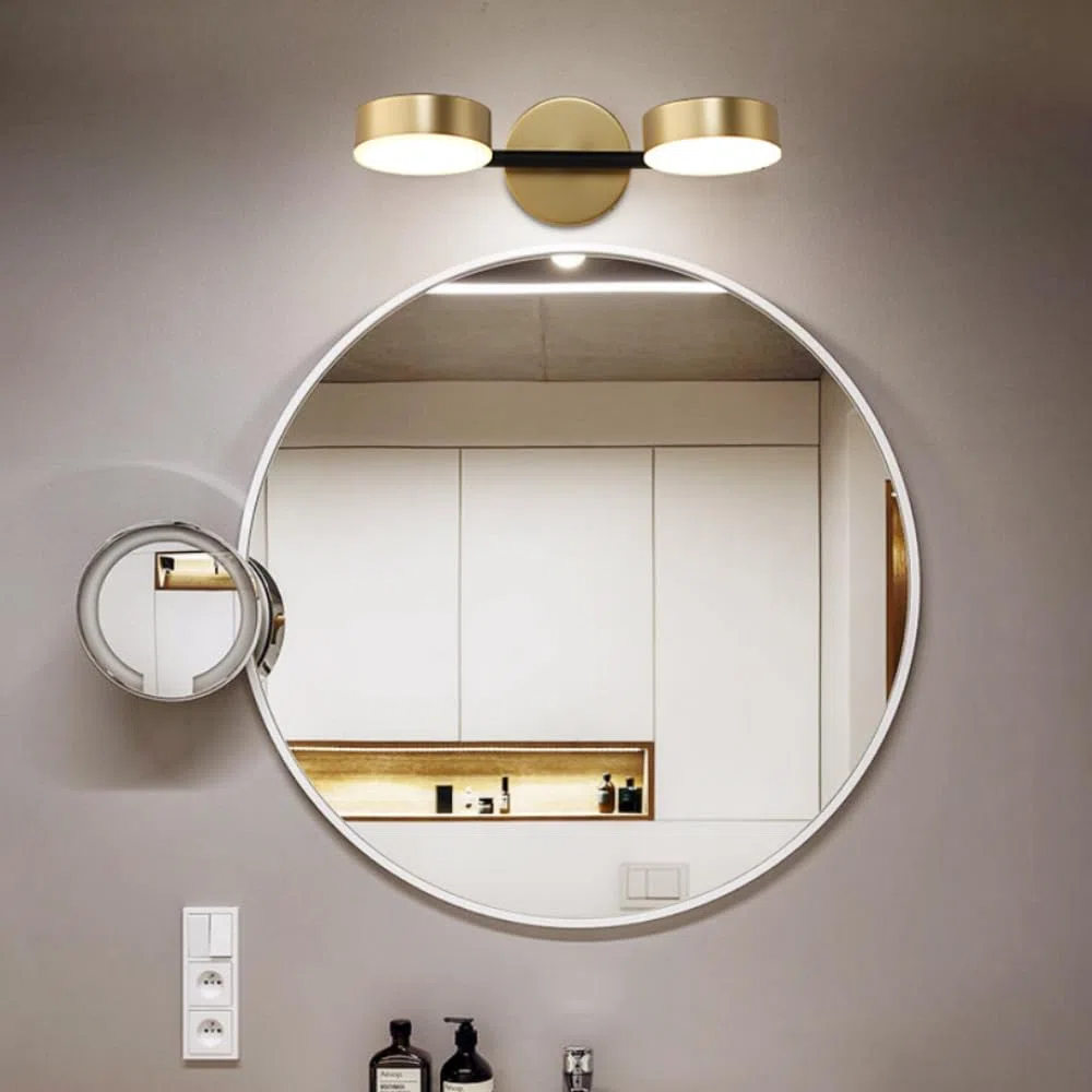 XINYASEE Applique moderna, lampada da parete per il bagno, lampada da parete a LED dorata da 8-12 W, design a doppia luce, adatta per specchi da bagno, camere da letto e soggiorni. (Due teste)