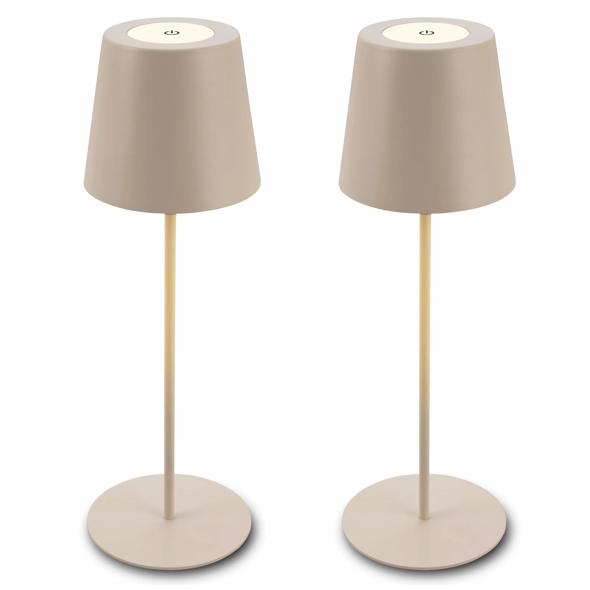 BRILONER - Set di 2 lampade da tavolo LED senza fili con touch, dimmerabili a livelli, regolabili in altezza, lampada da scrivania senza fili, lampada ricaricabile, comodino, 12x36 cm, beige