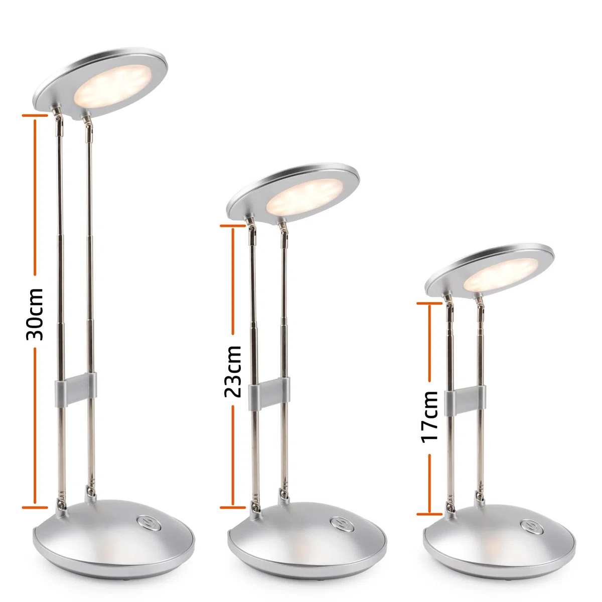 DA LIGHT - Lampada da scrivania a LED, 3000 K, luce bianca calda, 3,6 W, per comodino, da lettura, con supporti retrattili, colore argento, per ufficio, lettura, studio