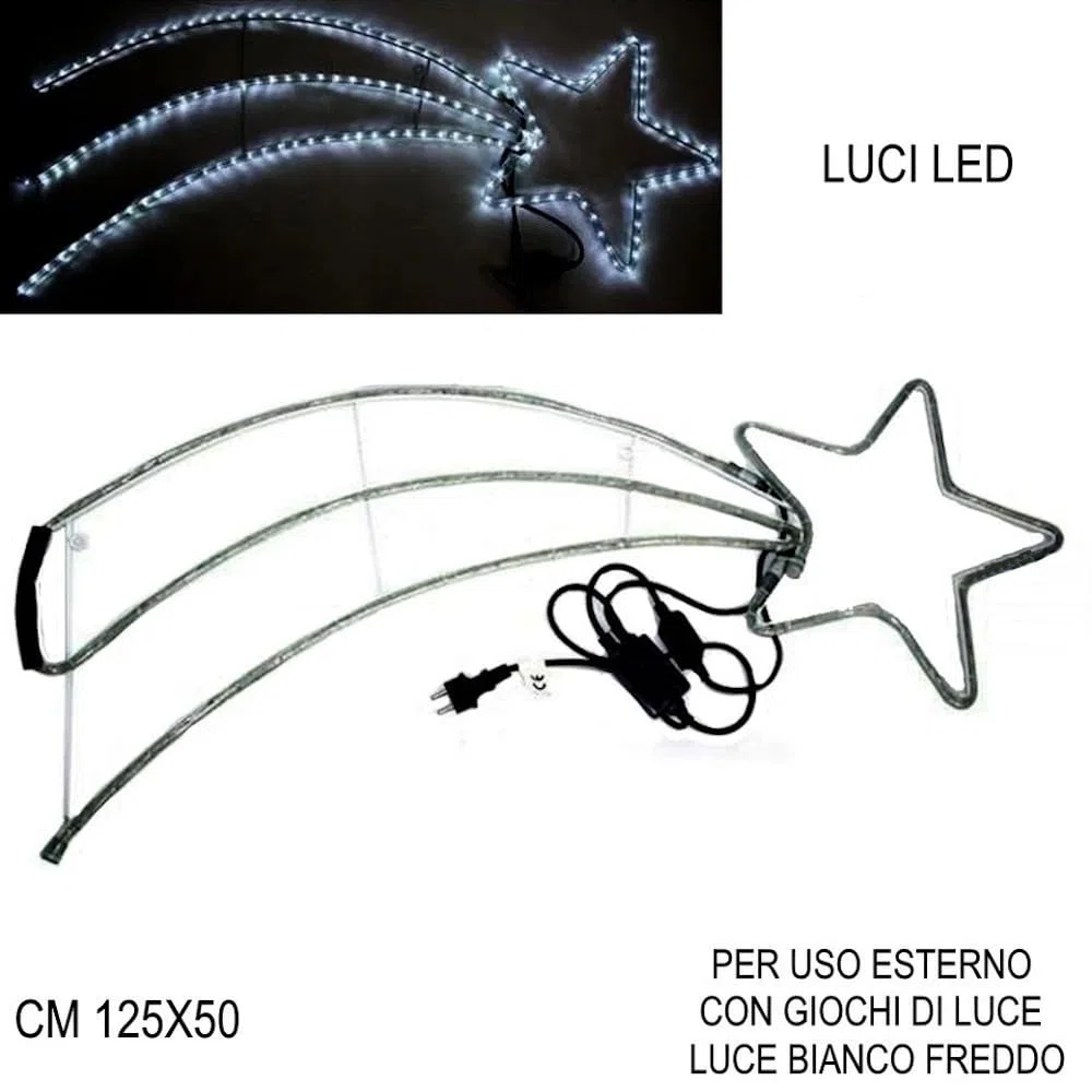 STELLA COMETA LUMINOSA NATALIZIA LED BIANCO FREDDO CON GIOCHI LUCE CM 125X50 PER USO ESTERNO