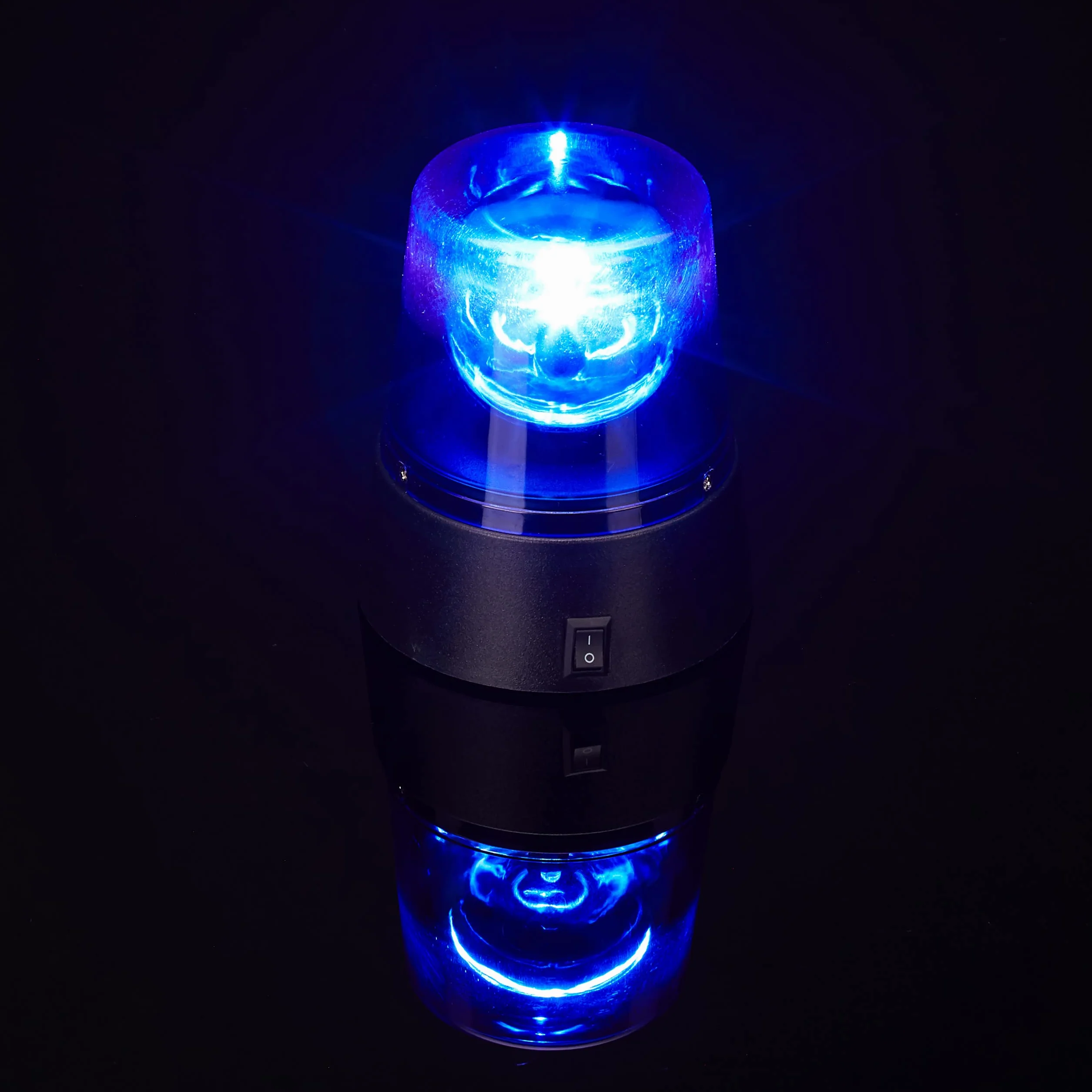 Relaxdays Sirena Party, LED Lampeggiante Blu con Riflettore Girevole a Batteria, Senza Fili, Decorazione Festa, Blu