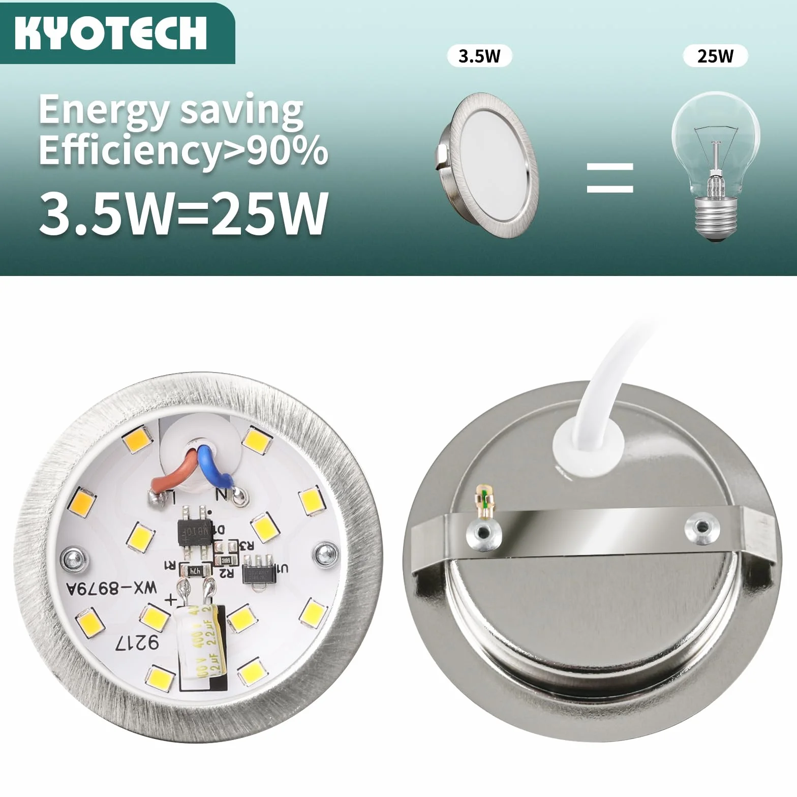 Faretti LED da incasso per mobili dimmerabili, 230V 4W G4 4000K 300LM, cavo di collegamento da 15 cm, faretto da incasso, in acciaio inox spazzolato, al posto delle lampade ad alogene Set di 3