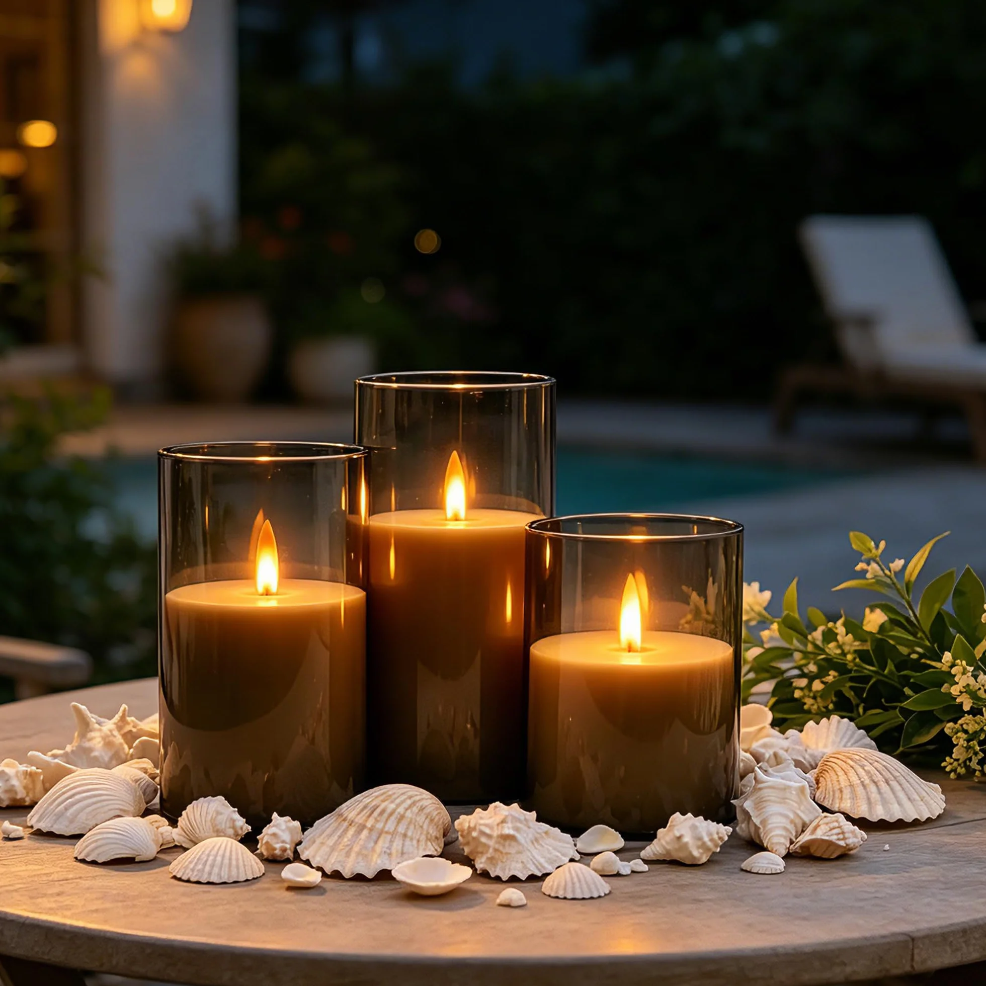 Da by 3 Candele LED Ricaricabili 1800mAh, Candele Senza Fiamma Tremolanti con Telecomando, Copertura Trasparente Grigio Scuro per Matrimoni, Natale e Decorazioni Feste