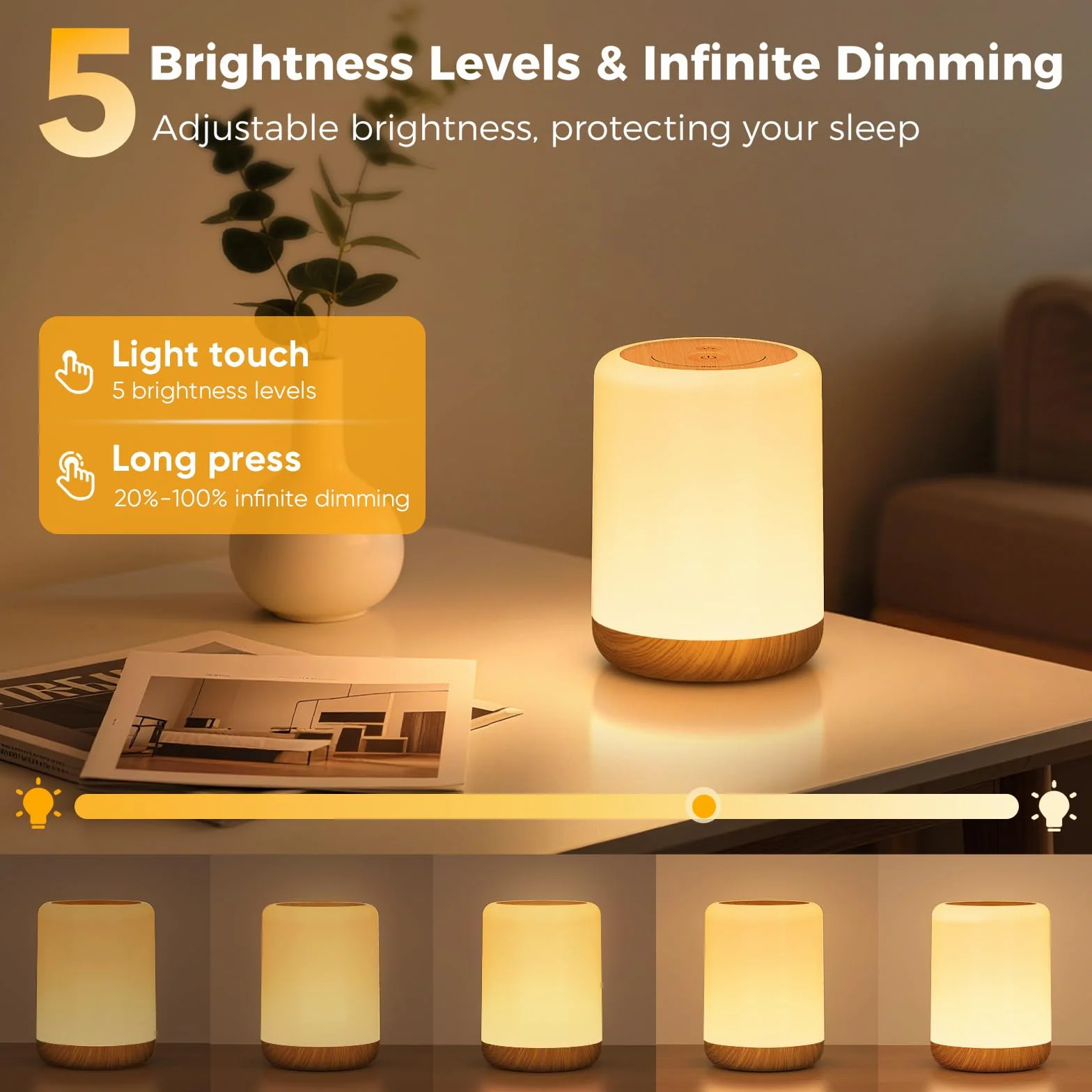 Set di 2 Lampada da Comodino Senza Fili LED, 2000mAh Luce Notturna Ricaricabile, 256 RGB e 3 Modalità Abat Jour da Comodino Luce Notte Bambini con Timer per Camera da letto, Soggiorno