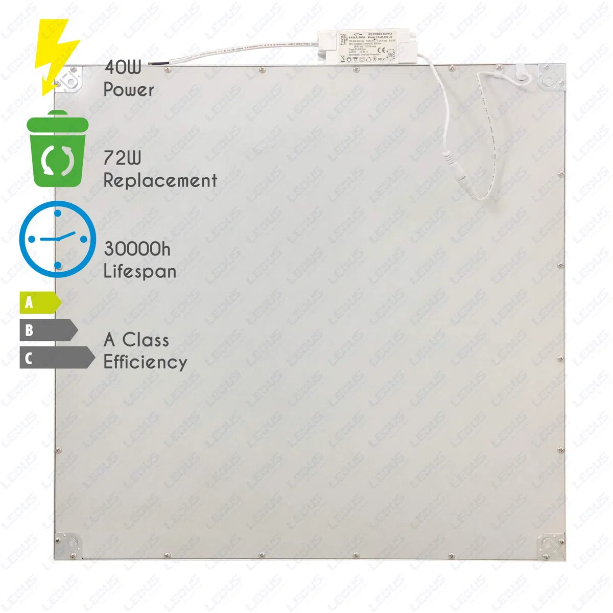Illuminazione LED panel 60x60 quadrata ultrasottile 40W.