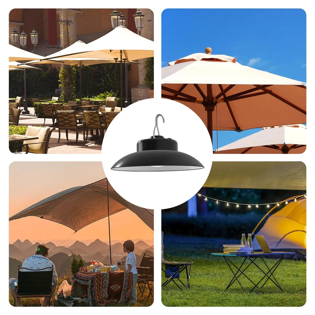 Lampada di sicurezza Luci per gazebo, Lampadario a soffitto solare | Illuminazione da esterno dimmerabile con pannello solare e remoto, luci da lavoro regolabili, luce
