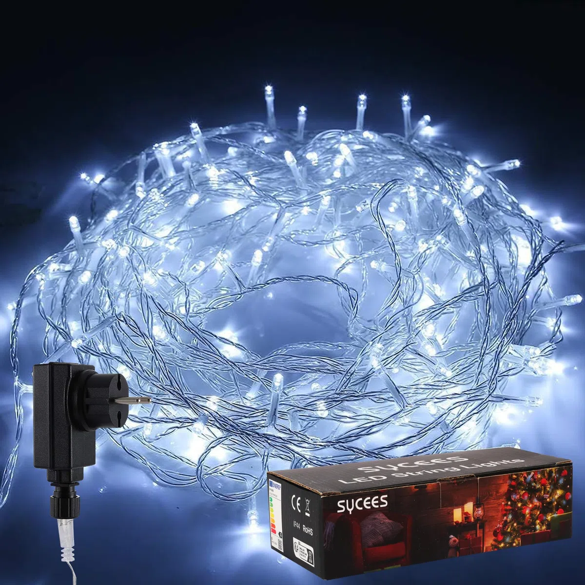 Catena Luci LED 33M 300LED Luci Natalizie Bianco Freddo Stringa Luci 8 Modalità IP44,Catena Lumonosa Decorazione Luci Albero Natale Matrimonio Giardino Patio Mostra Feste