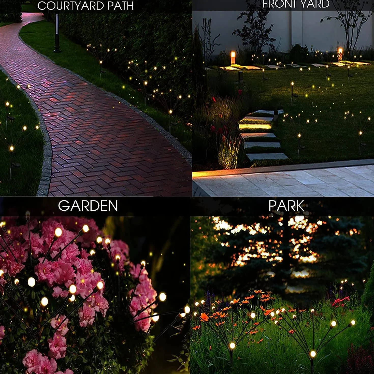 Kizozo Firefly Luci Solari da Esterno Giardino 4PACK 40 LED, Ornamenti Decorazioni da Giardino IP65 Impermeabile, Luci Solari da Esterno, Bianco Caldo