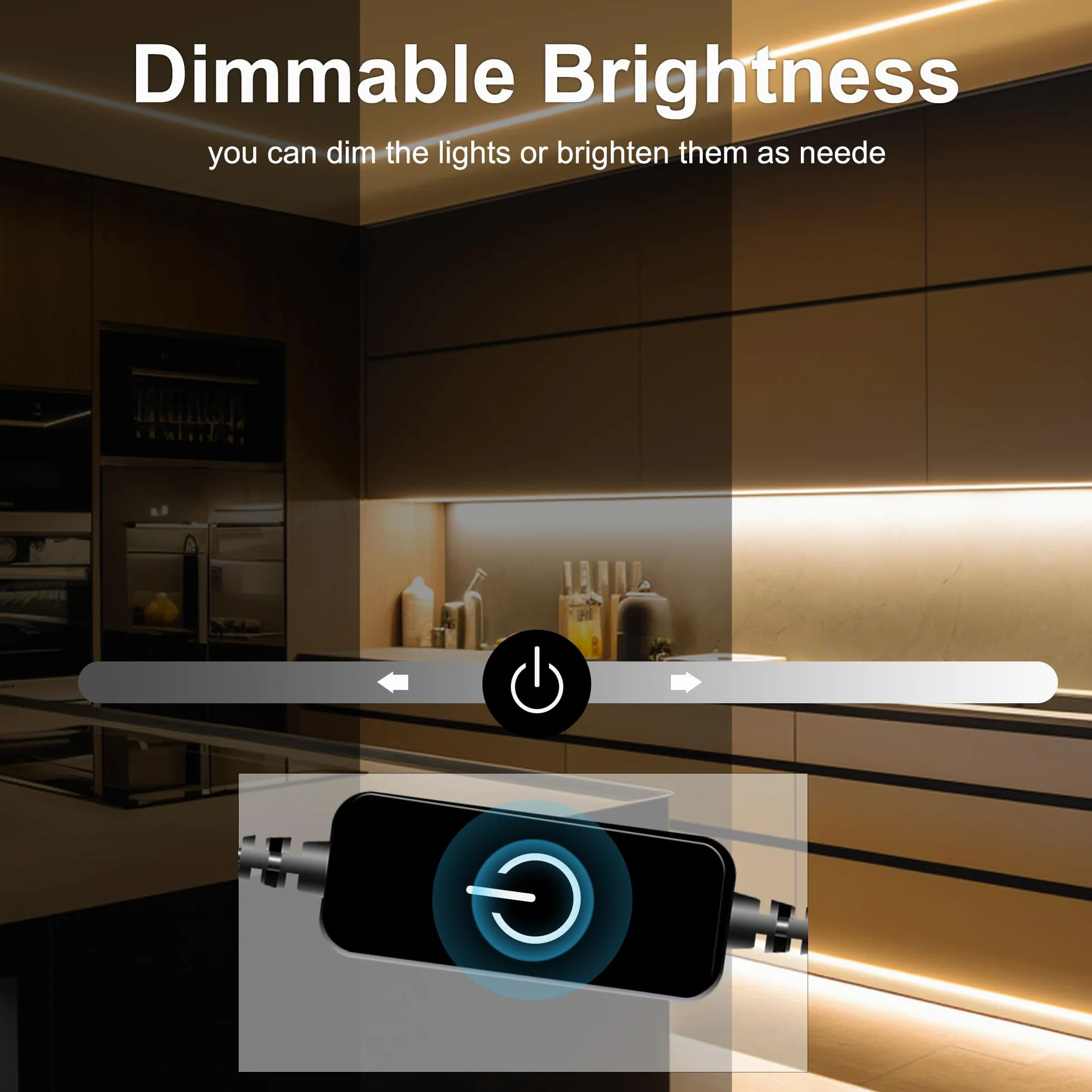 Striscia LED COB 3 Metri,Bianco caldo 2700K,24V LED COB con Controllo Dimmerazione Tocco,CRI90+,8mm Larghezza,con Alimentatore - Ideale per Cucina,Camera da Letto e Sfondo Televisivo