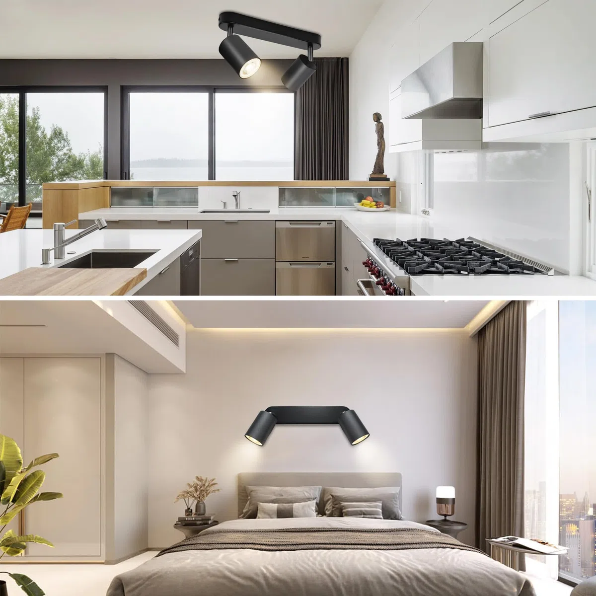 Faretti da Soffitto Orientabili, GU10 Faretti LED da Soffitto Nero, Lampada Soffitto 2 Luci Moderni, Faretto da Parete Interno in Alluminio per Cucina, Camera, Barra, Lampadina Non Inclusa