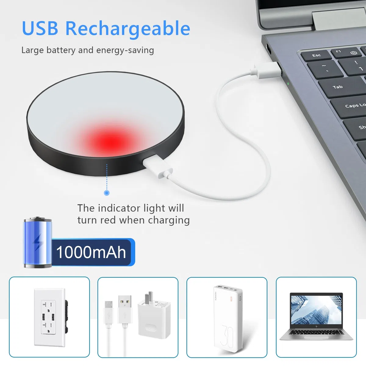 Ferswe Luce notturna ricaricabile 6000K, luce tattile dimmerabile con batteria grande da 1000 mAh, luminosità regolabile, luci da attaccare per armadio, armadietto, bancone, cucina (confezione da 2)