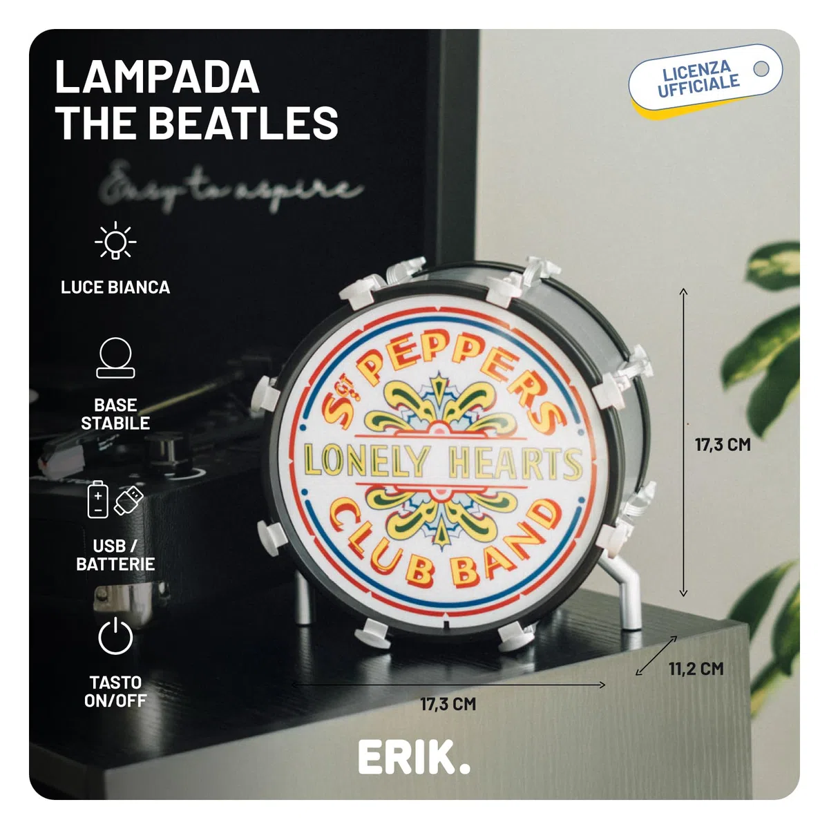 Grupo Erik Lampada The Beatles - Lampada da Scrivania e Comodino con Luce LED Fredda, Luce Notturna The beatles Musica | Cavo USB o Pile AAA (14,2 x 16,5 x 14 cm)