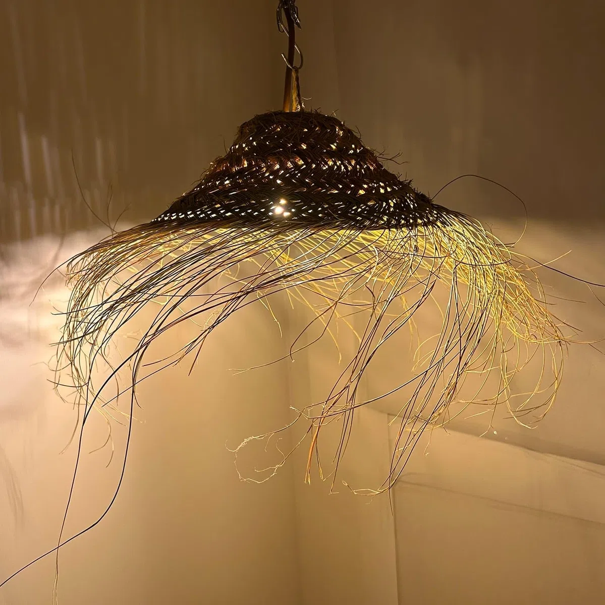 Generico Paralume Lampadario a Sospensione in Paglia Artigianale Marocchino: Stile Etnico, Illuminazione Naturale e Accogliente 2404251300 Vimini Rattan Palma Bamboo Fibre Naturali