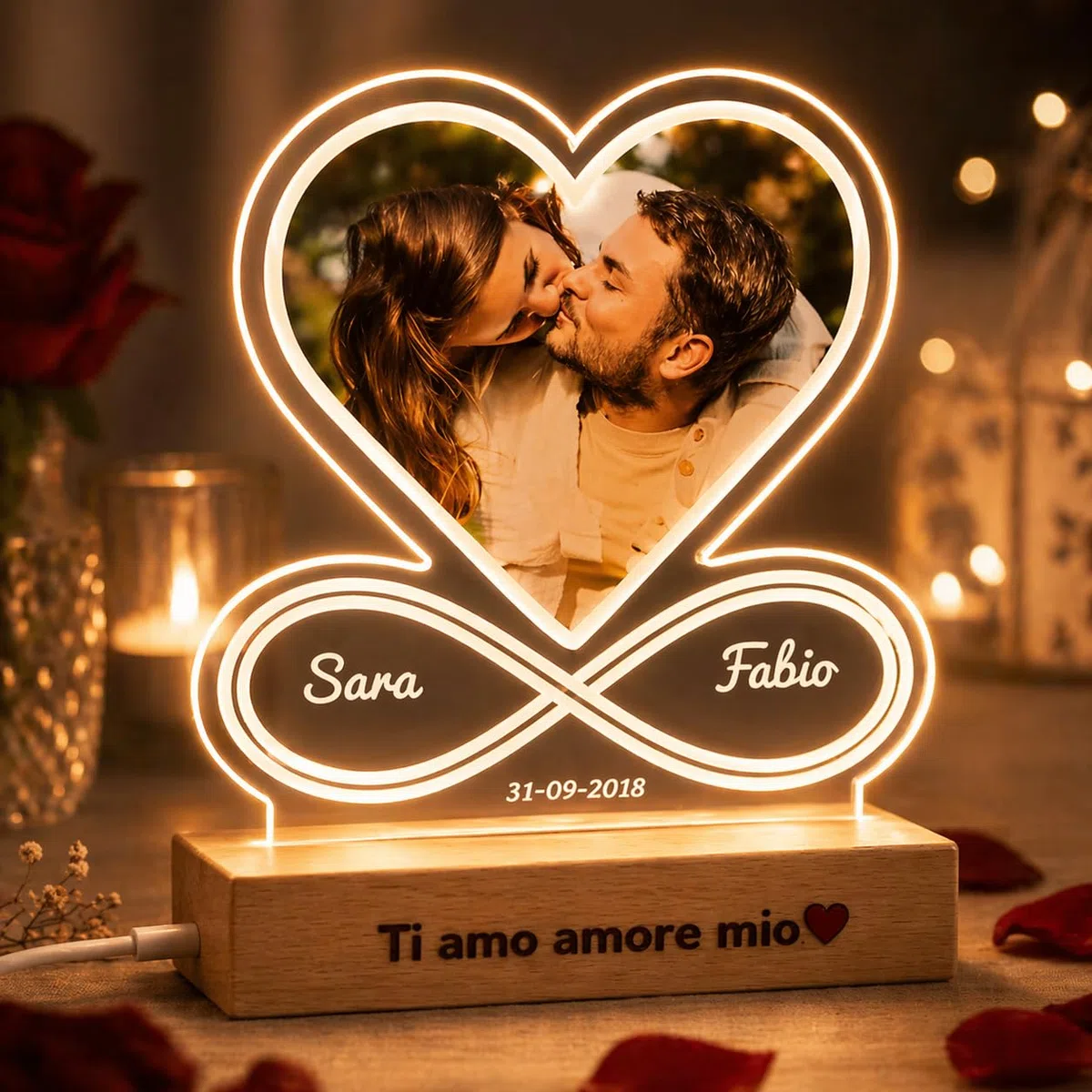SBUGATTA |Lampada Personalizzata Con Foto |Idea Per lei e Lui |Festa della Mamma |idea San Valentino |Regalo Anniversario | Natale | Matrimonio(Cuore-Infinito)