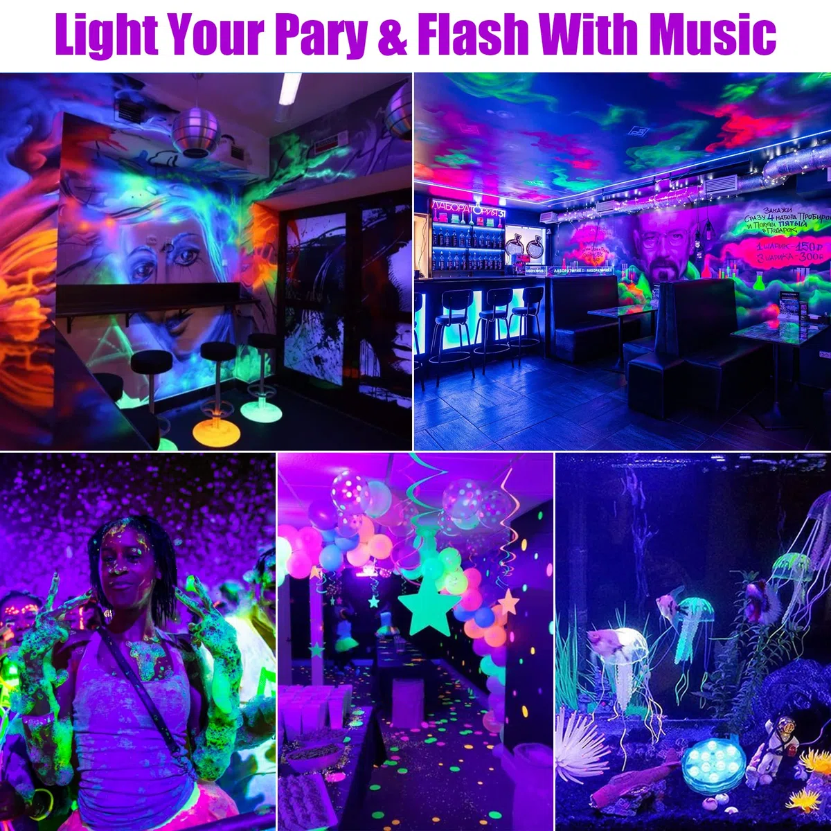 2 Pezzi LED Lampada UV 10W Luce Nera UV Portatile Tubo luminosa Ultravioletti 395 nm Blacklight per Halloween Natale Disco DJ Body Art Stanza Fluorescente Neon Party Club Pigmenti reattivi