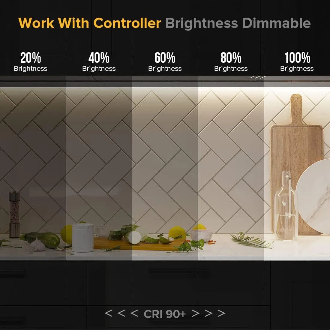 BTF-LIGHTING FCOB COB Striscia LED flessibile ad alta densità uniforme 14W/m 5M DC24V Bianco naturale 4000K CRI 90+10mm Larghezza Nastro LED dimmerabile per decorazioni(senza adattatore o controller)