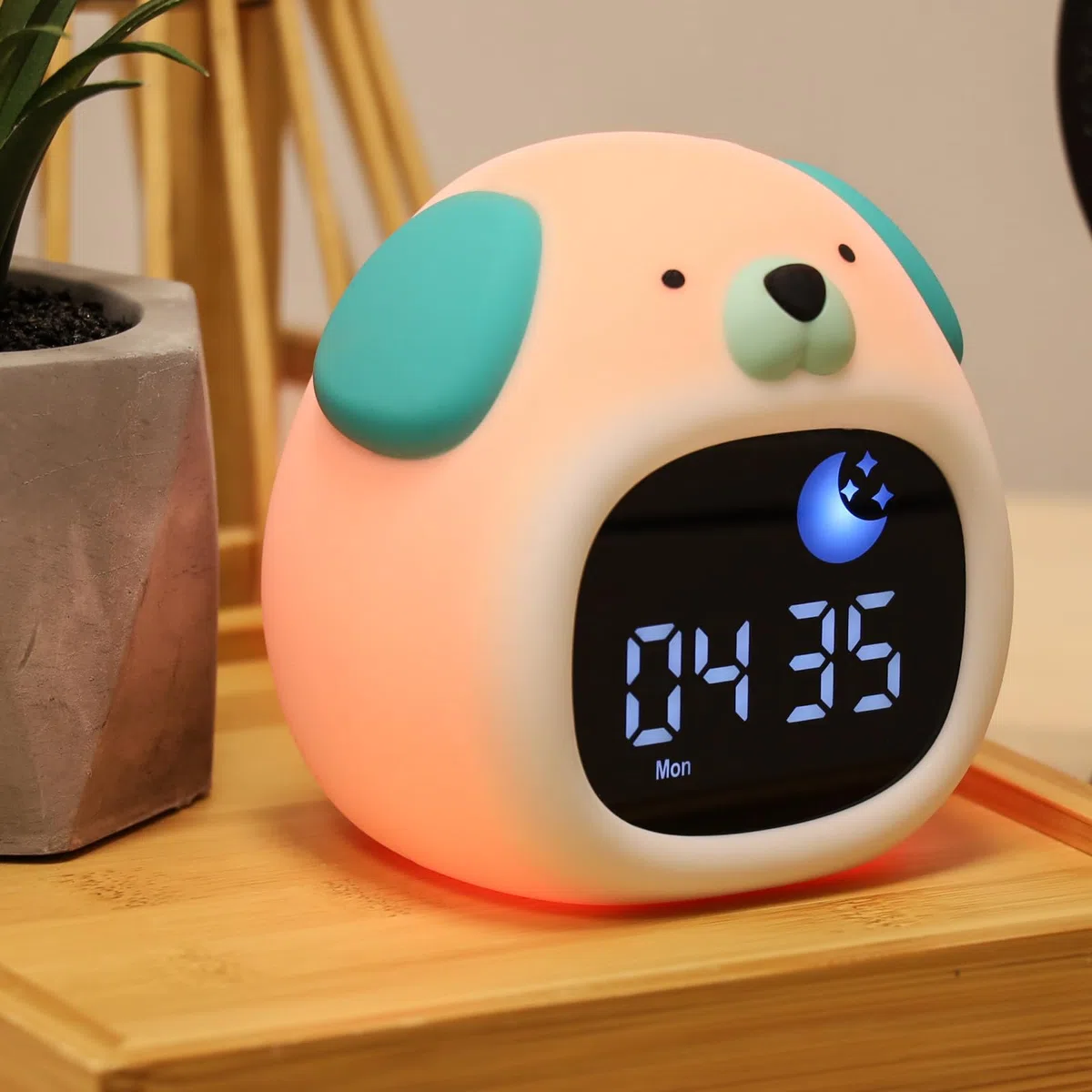 METRONIC 477537 - Sveglia per bambini educativa con cane con luce notturna per ragazza e ragazzo, visualizzazione orologio digitale, apprendimento pedagogico intelligente giorno notturno, con batteria