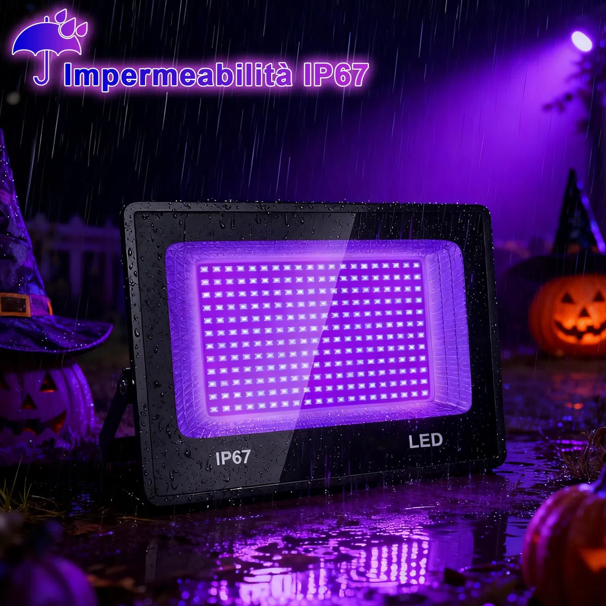 CREATESTAR 100W Faretto UV LED,IP67 Impermeabile Luce Nera UV,385-400nm LED Luce Nera, Lampada uv Con Interruttore per Halloween, Pittura Del Corpo, Poster Fluorescente, Bar, Acquario(1PC)