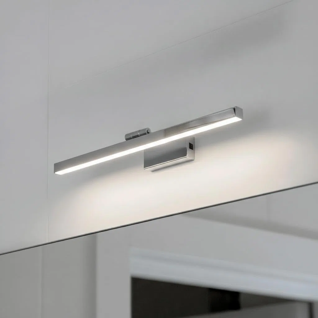 Lampada a LED da Specchio per Bagno - Luce da Parete Sopra Specchio/Guadro 40 cm - Testa Orientabile e Interruttore - Cromo 8W 570lm 4200K Bianco Neutro - Applique da Bagno IP45